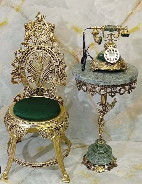 خرید ست تلفن و میزتلفن برنزی و صندلی آلیاژ رنگ سبز